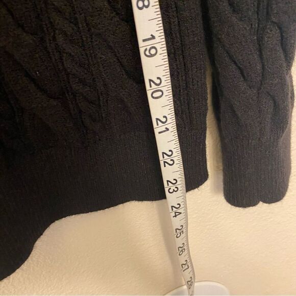 Ann Taylor black stretch cable knit pearl embellished sweater boat neck M - Picture 8 of 9